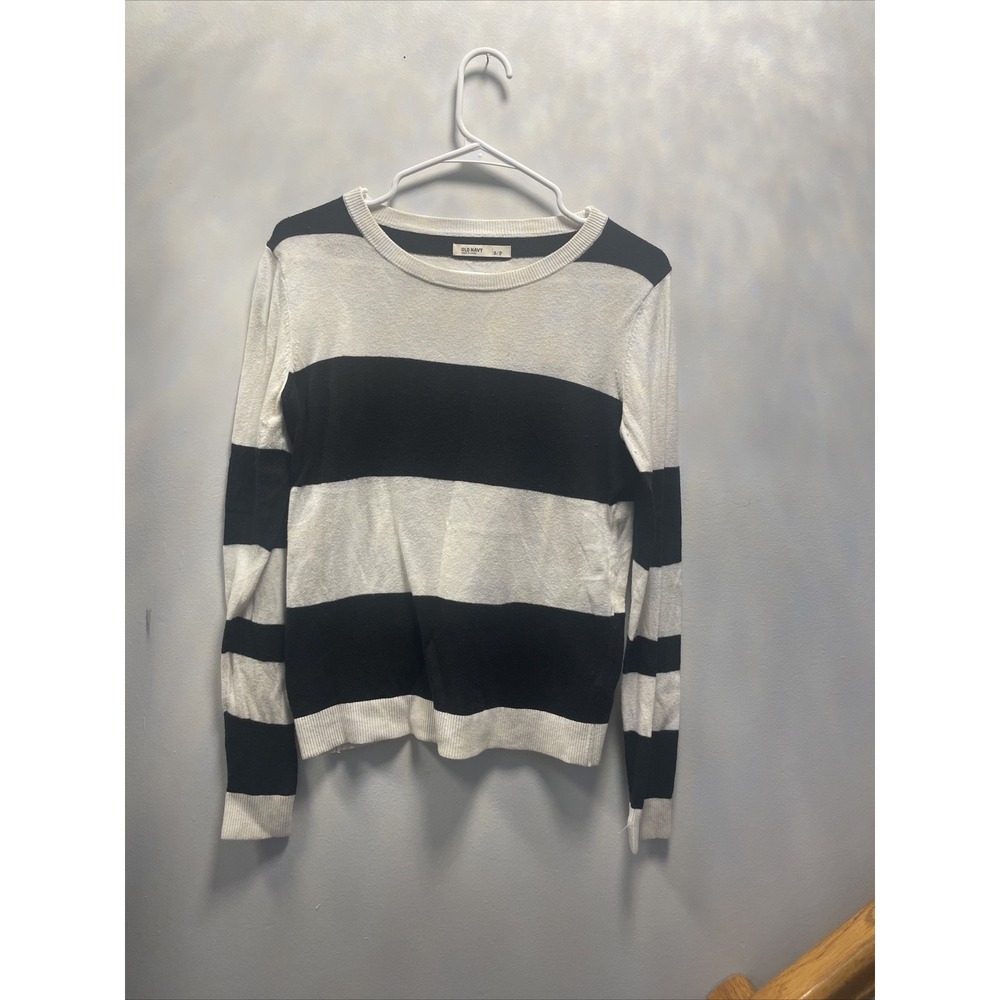 Old Navy Sweater Women S Black White Striped Crew Neck Long Sleeve